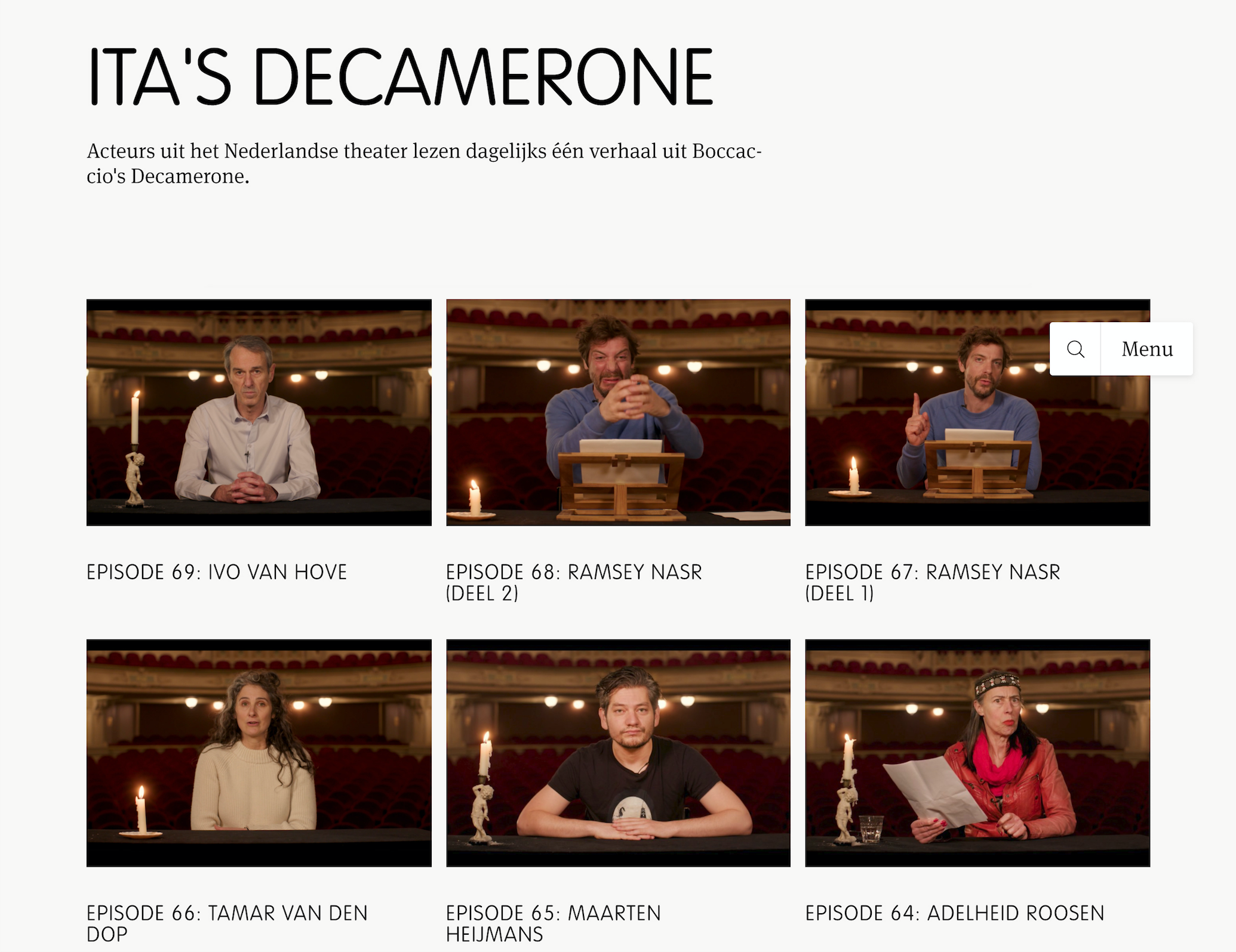 <center>ITA's Decameron project is an online marathon recording of Dutch actors reading a new story daily from Boccaccio's The Decameron — a collection of 100 stories from the 14th century Black Death retold for a time of global pandemic. (Image from the ITA website)</center>