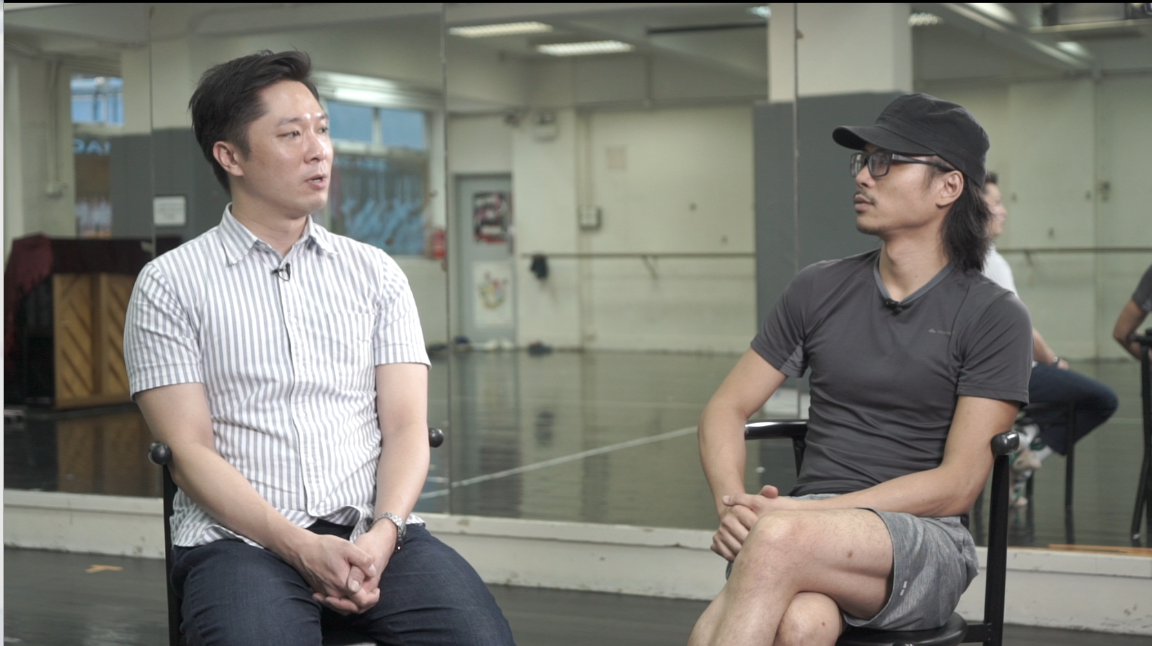 Alain Chiu (left) and Max Lee (right) reflect on their collaboration in one episode of the documentary series, which consists of interviews with past participating choreographers, dancers, advisors, students, teachers, and more